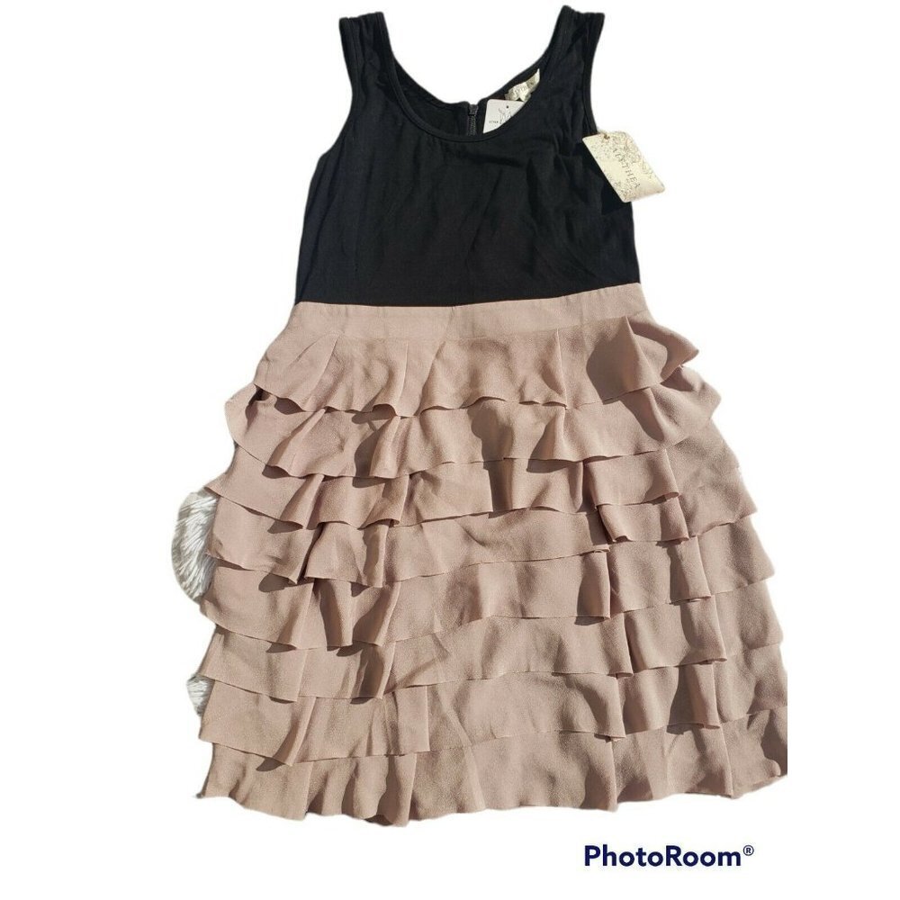 NWT ALYTHEA Sleeveless Dress Black Tan Layered Medium Boutique Party Casual